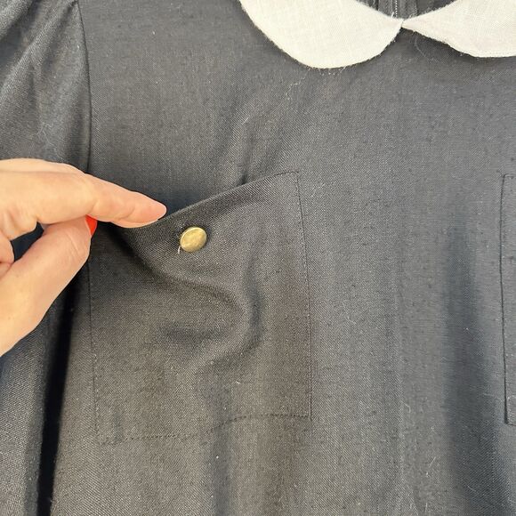 Vtg 60s Avon Drop Waist Day Dress Large Black White Puff Sleeve Modest Victorian - Picture 5 of 13